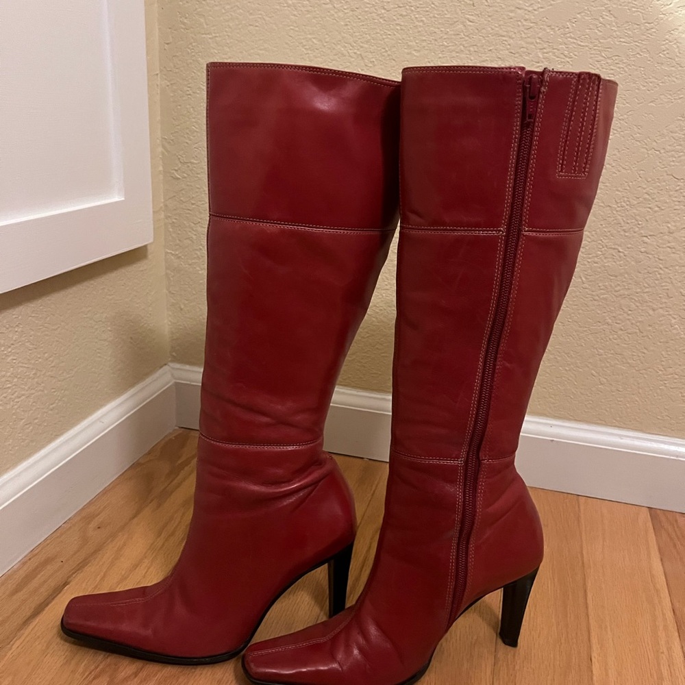 Style & Co Red All Leather Stiletto Heeled Boots